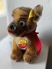 Vintage 60   s Steiff Mopsy Puppy Dog Germany Rare Red Bow Ear   Chest Tags 5 5   