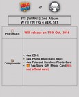Bts  wings  2nd Album 4 Ver Set 4 Cd 4 Photo Book 4 Polaroid Card gift Official