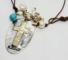 Charm Cross Necklace Religious Medallion Two Tone Gold   Silver 18       Blessed