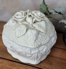 Vintage Bisque Trinket Box Jar With Lid Flowers Mcm Home Decor Porcelain