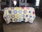 Vtg Antique Fabrics Hand Stitched Stars And Hexagons Primitive Quilt 78    X 81   