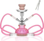 2-hose Small Pink Glass Hookah Set - Portable Water Shisha Pipe
