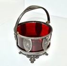 Victorian Hall Elton   Co  Sweets jar Pickle caster Cranberry Glass Silver plate
