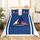 Nautical Stripes Blue White Bedding Set Twin Size Kids Nautical Themed Comforter