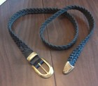 Vintage Braided Black Leather Belt W brass Buckle Sz Sm 36  X 1  Mens Womens