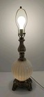Vintage Opaline Milk Glass Brass Table Lamp Ribbed Globe Bottom Night Light 