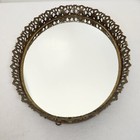 Vintage 1940s Hollywood Regency Flat Gold Tone Oval Vanity Dresser Tray Mirror