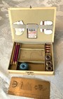 Antique Holly Decorated Cardboard Sewing Box Kit W Thread Needles