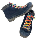 Lowa Womens Vintage Blue Suede Hiking Mountaineer Boots Aprx 10in Germany Vibram