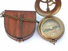 Brass Sundial Compass Push Open Compass -steampunk With Leather Case And Chain