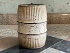 Old Vintage Rustic White Painted  Iron Dolly Tub   Storage Grain Barrel Tank