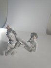 Pair Antique German Porcelain Half Dolls Grey Hair Sisters Mirror Boudoir Dolls