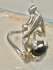 Vintage Sterling Silver Brutalist Abstract Figural Parent Child Onyx Ring Size 3