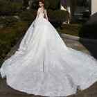 Luxury Shining Wedding Dress Organza With Embroidery High O-neck    bridal Gowns