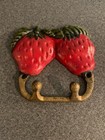 Vintage Cast Iron Wall Hanging Double Hooks Hangers Strawberry Fruit Farmhouse