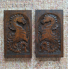Antique Carved Oak Mythical Creature Hippocampus Wooden Panels