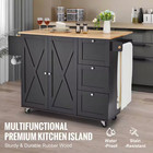 56 In  Kitchen Cart Mobile Rolling Table With Natural Wood Top  Storage Cabinet 