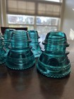 Lot Of 6 Vintage Hemingray No  42 Glass Insulators Aqua Blue Beaded Bottom 4   