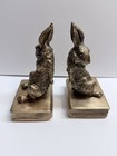 Set Of 2 Decorative Gold Rabbit Bookends  Heavy Duty Resin For Heavy Books New