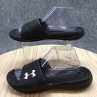 Under Armour Sandals Mens 8 Playmaker Fixed Slides Black Logo 3000061-001