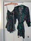 Vintage Victoria   s Secret Gold Label Medium Chemise   Matching Robe Green Floral