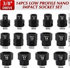 14pcs 3 8  Drive Low Profile Nano Impact Socket Set Metric  6mm-19mm  Cr-mo