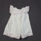 Isabella Dress Baby Girls White Pink Eyelet Lace Ruffle Tonal Stripe Vintage