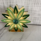 Lucite Acrylic 1960s Vintage Napkin Letter Holder Flower Yellow   Greens 5    X 5   