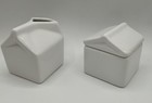 Crate   Barrel Cream And Sugar Set Milk Coffee Ceramic White Creamer Embossed