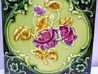 Antique Tile Majolica Rose Purple Art Nouveau England Floral Architecture  171