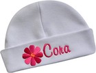 Personalized Embroidered Baby Girl Hat With Daisy Applique And Custom Name