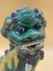 Antique Foo Dog Statue Porcelain Chinese 10    Tall Green Yellow Minty 