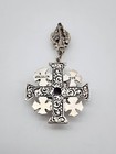 Jerusalem Vintage Cross Pin 900 Sterling Silver W sapphire Gemstone 18 Gr  Excon