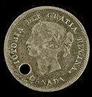 1858 Canada First Year Queen Victoria Silver 5 Cent Coin   Holed