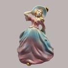 Vtg Porcelain Lady Figurine Planter Pastel Ball Gown Victorian Style Pink Blue