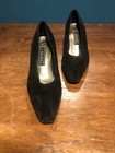 Vintage Pair Of J  Renee 8 1 2 Narrow Black Suede Pumps Gold Heel Shoes