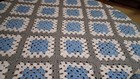 New Hand Crochet  Granny Square Blanket Afghan Throw  41x50 Blue Gray White