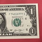    777    Fancy Serial Number One Dollar Bill Federal Reserve Note Uncirculated 2013