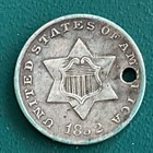 1852 Three Cent Silver Piece Rare Old Type Coin  trime  3   W  Hole You Grade It