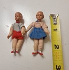 Vintage Dollhouse Miniature Caco Boy   Girl Dolls W metal Feet 1 16 Scale