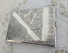 Antique vintage beautifully Etched Silver Cigarette Case persian Marking Inside 