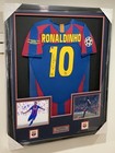 Ronaldinho Signed Autographed Framed Soccer Barcelona Jersey Beckett Coa
