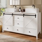 60inch Bathroom Vanity Set Double Sink Ceramic Freestanding Storage Cabinet Wood