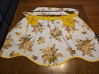 Vintage Cottagecore Half Apron Yellow Floral Scalloped Hem 2 Pocket Handmade