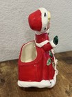 Vintage Relpo A-1711 Christmas Shopper Girl Ceramic Planter Spaghetti Trim Japan