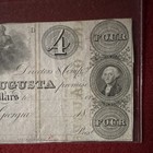 Bank Of Augusta Georgia  4 Obsolete Banknote Currency Civil War Era Note