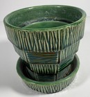 Vintage Mccoy Green Basket Weave Flower Pot Planter Attached Saucer