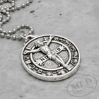 Jesus Crucifix Saint St Benedict Medal Pendant Necklace 1-1 4  W 24  Ball Chain