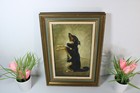 Vintage Flemish Oil Canvas Painting Dog Portrait Signed 1979