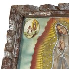 Vintage Mexican Our Lady Of Guadalupe Fabric Wall Art Rustic Wood Frame Picture